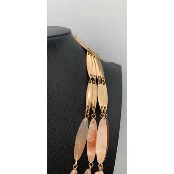 Stella & Ruby Gold Tone & Marbled Pink Acrylic Multi-Strand Layered Necklace - Picture 3 of 7